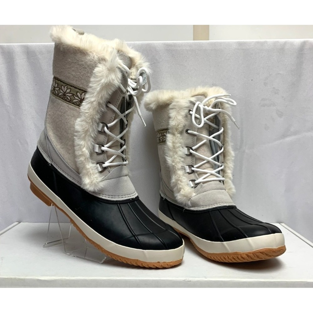 Women's Bearpaw Winter White Tess Boots Suede & Felt Upper Faux Fur Trim 11